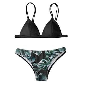 Zaful Black Palm Tree Bikini Small